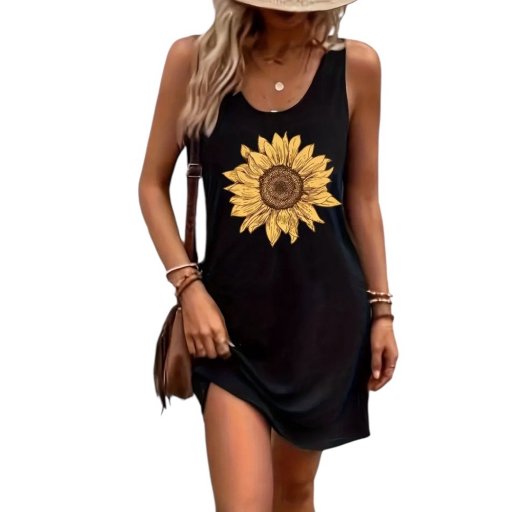 Boutique Black Sunflower Mini Tank Dress - Picture 3 of 7
